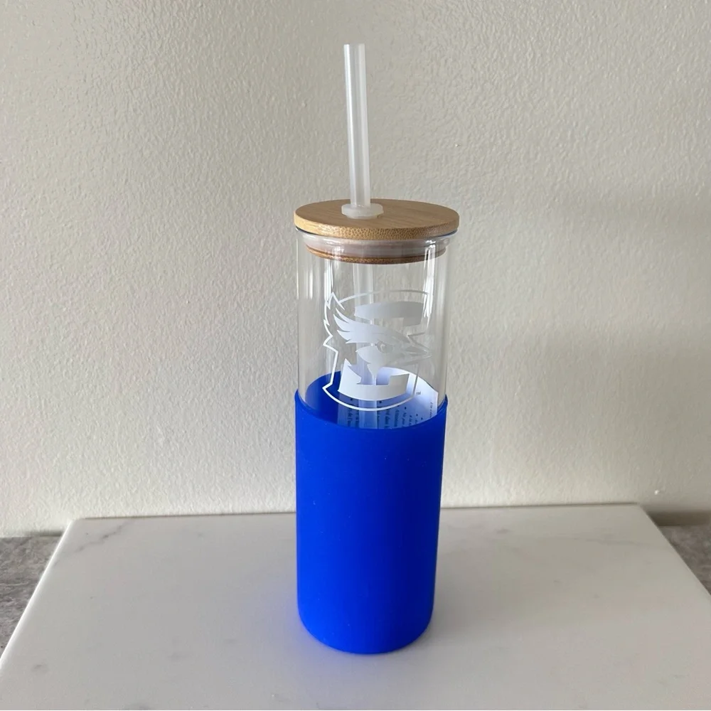 NWT Creighton University Bluejays Glass Water Coffee Tumbler Silicone Holder